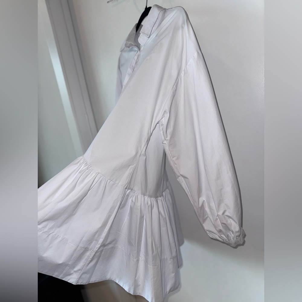 White Whimsical Midi Dress with Bishop Long Sleeves | One Size - Picture 5 of 6
